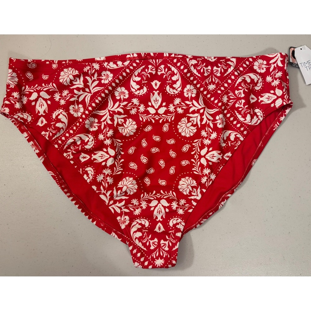 Time and Tru Swim Bottom Women 3X Red Floral Paisley Bandana High Waist NEW